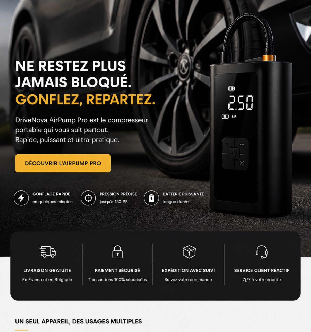 DriveNova™ AirPump Pro – Compresseur à air sans fil 150 PSI