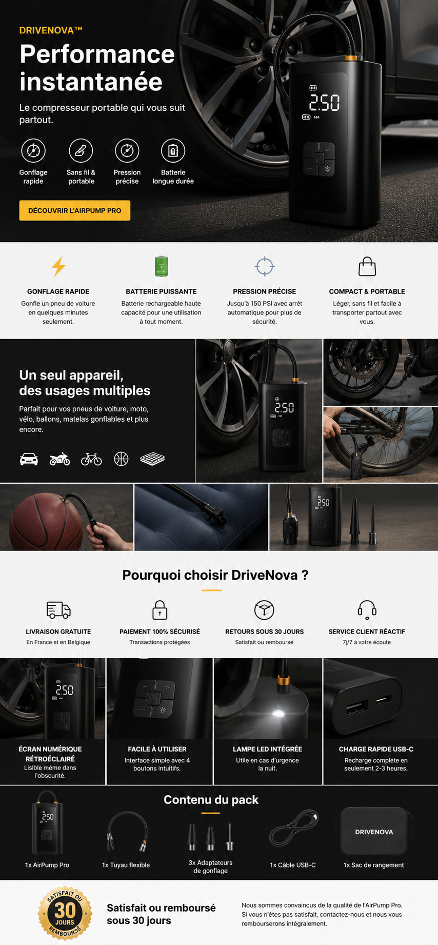 DriveNova™ AirPump Pro – Compresseur à air sans fil 150 PSI